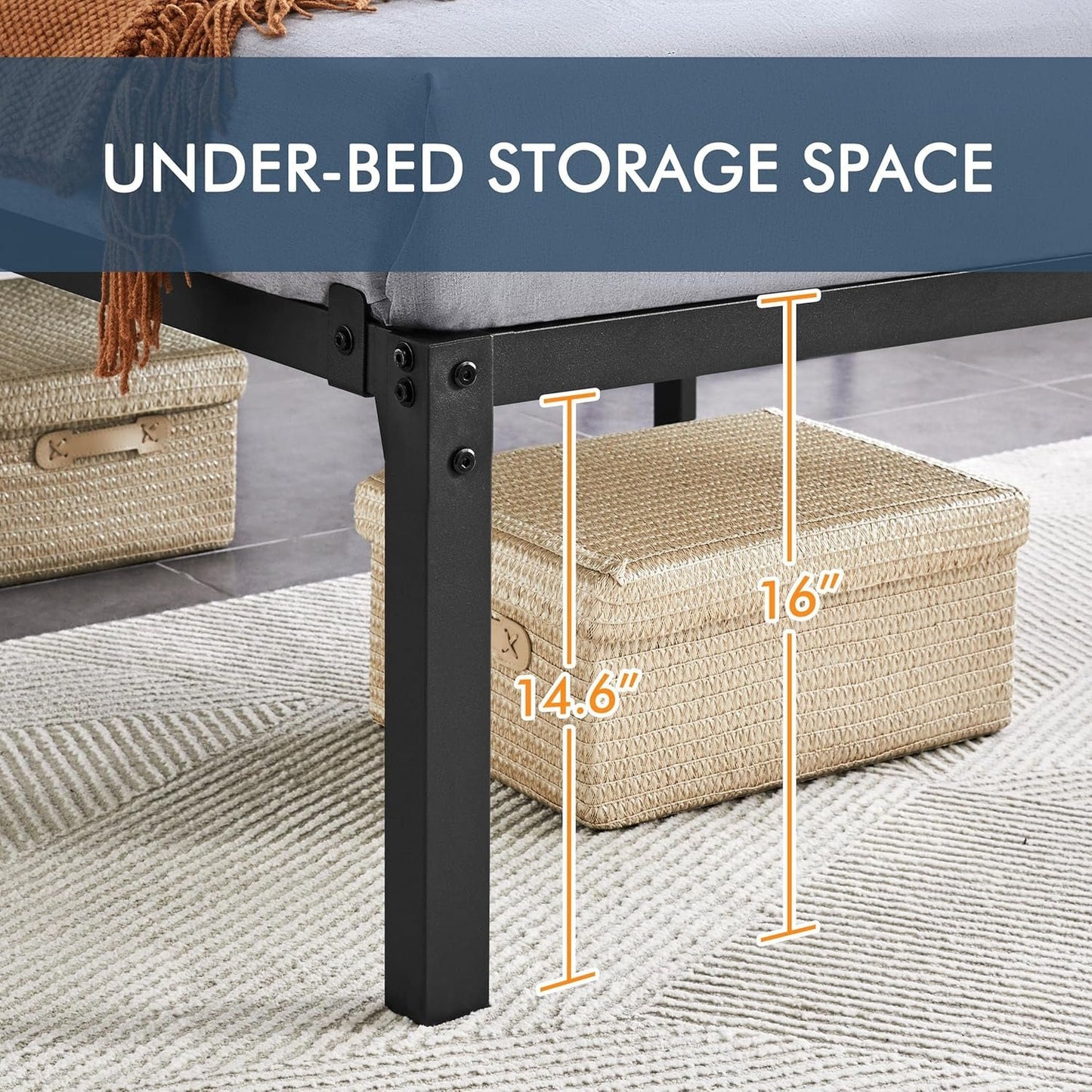 Yaheetech Twin Bed Frames, 16 Inch Metal Platform Bed with Steel Slat Support, No Box Spring Needed, Underbed Storage, Easy Assembly,Twin Bed