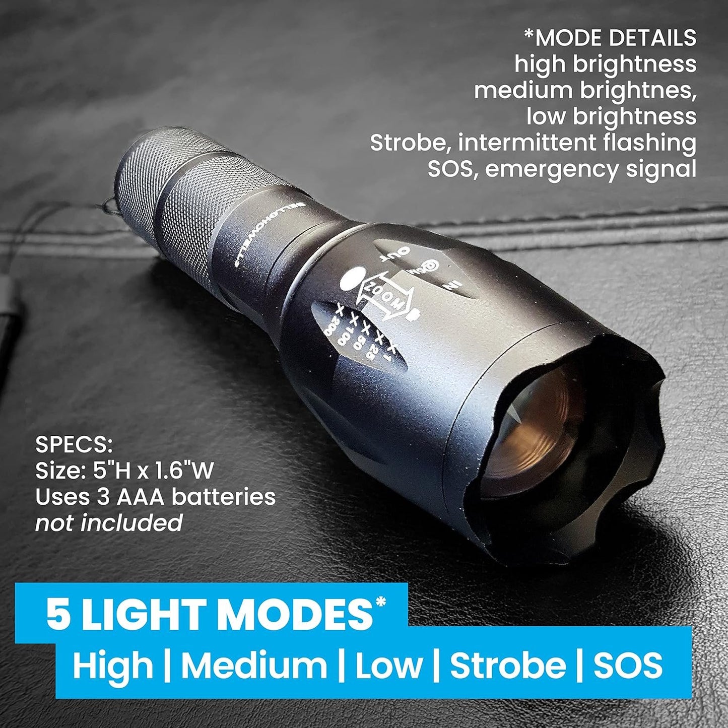 TacLight Tactical Flashlights, 3 Pack Zoomable Waterproof Flashlight Camping, LED Flashlight, Torch Light, Lampe De Poche, Heavy Duty Flash Light, Emergency Flashlight AS SEEN ON TV…