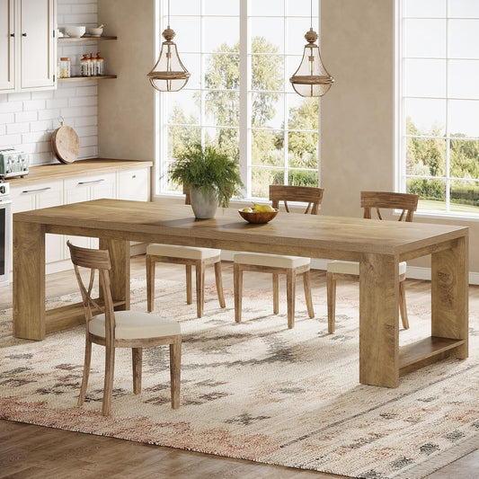 Tribesigns 86.61-Inch Dining Table for 6-8 People, Farmhouse Narrow Kitchen Table with Pedestal Base, Extra Long Rectangular Dining Room Furniture, Natural Oak