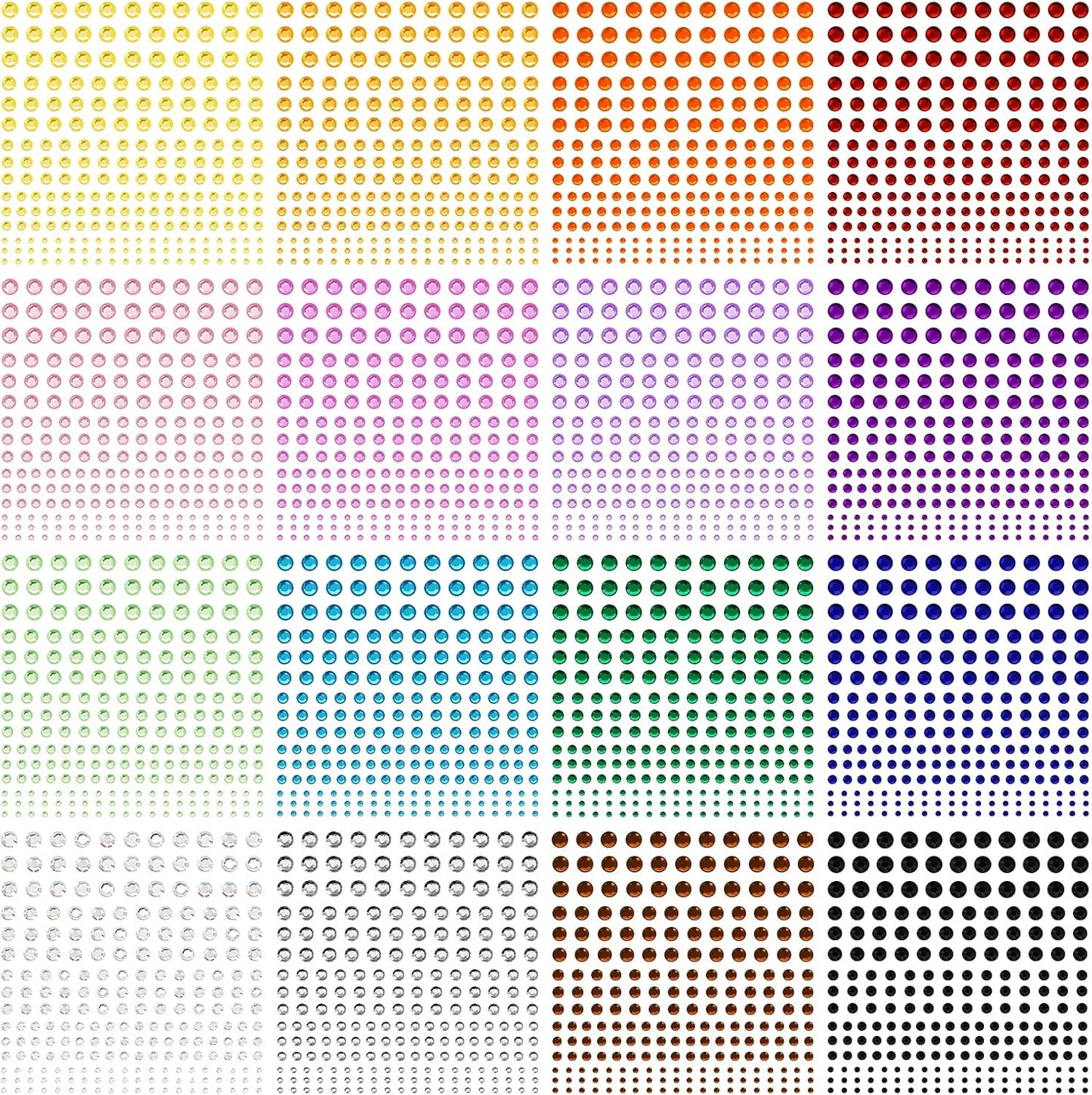 16 Sheets Glitter Gems Stickers Set, 3600 Pieces Self Adhesive Gem Stickers for Face Eyes Body, Women Accessories Rhinestone Stickers for Make Up Nail Art Decorations