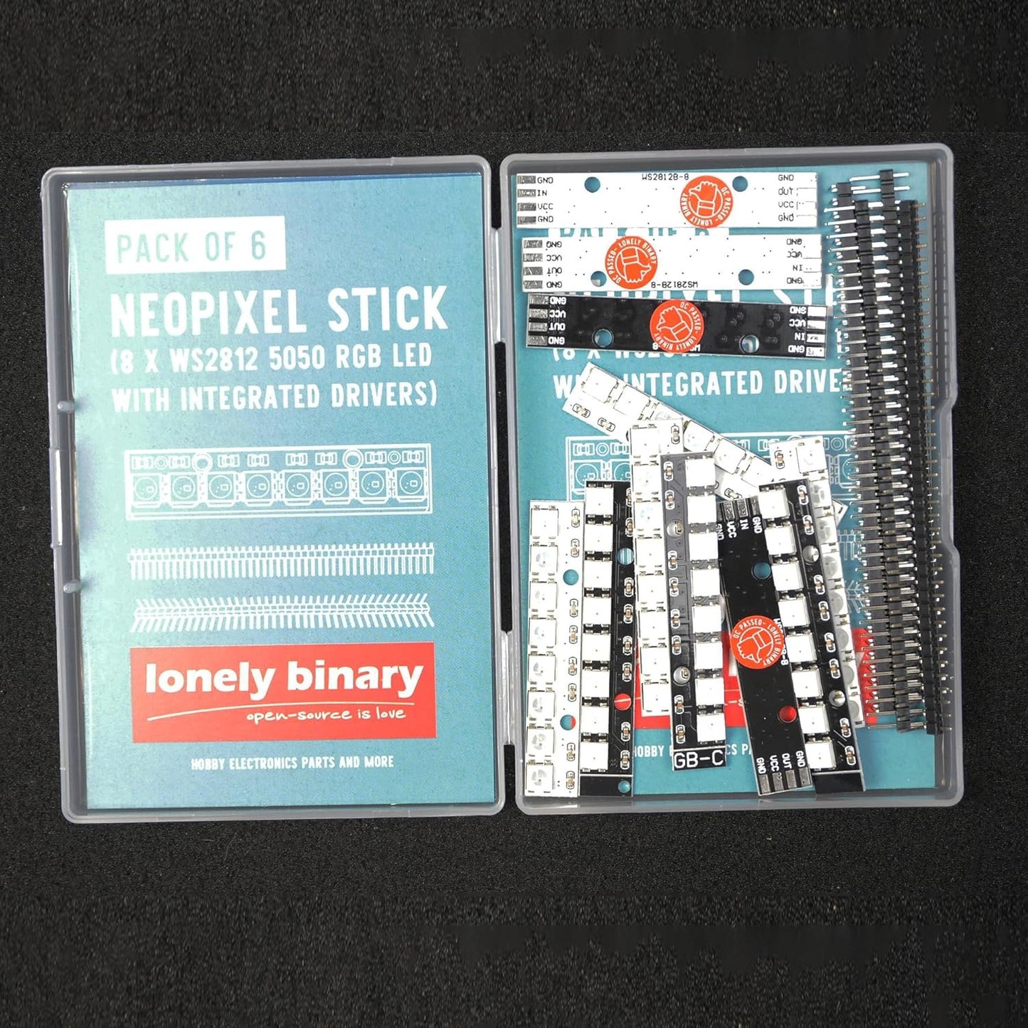 Lonely Binary 12-Pack WS2812B RGB LED Bars â€“ Glow LED Strips, Individually Addressable 8-LED Strips (6 White PCB + 6 Black PCB) for Arduino, Raspberry Pi, ESP32, DIY Projects & Smart Lighting