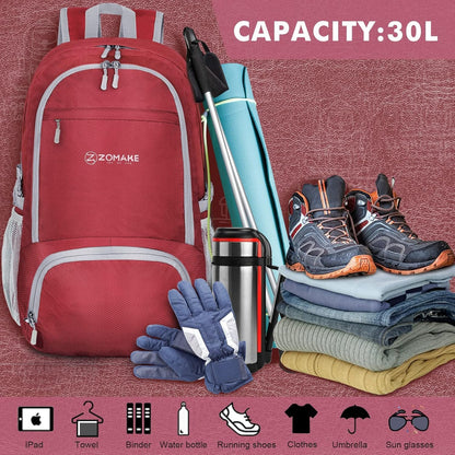 ZOMAKE Packable Hiking Backpack 30L, Lightweight Foldable Backpacks Water Resistant Daypack for Outdoor Hiking Women Men