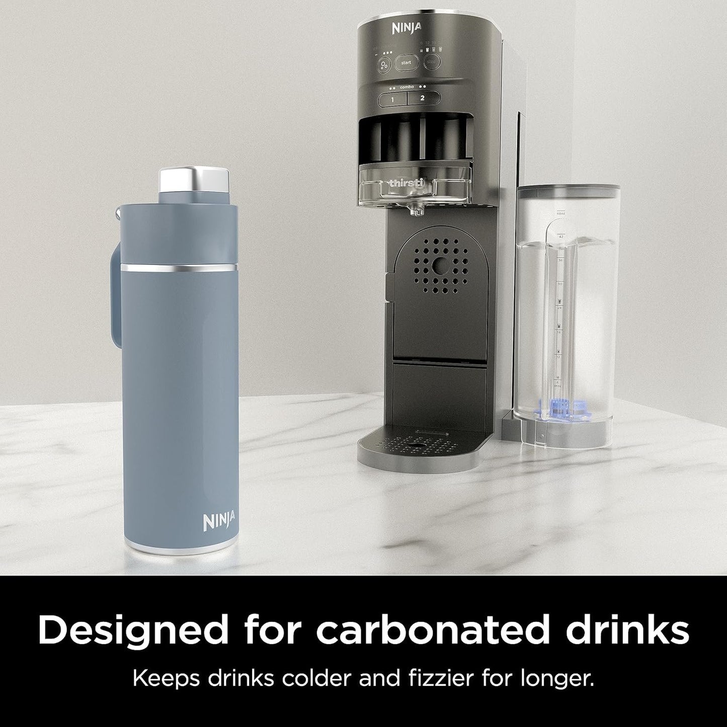 Ninja Thirsti 24oz Travel Bottle for Sparkling Drinks, Fizzier Longer, Leak Proof, 24 Hours Cold, Dishwasher Safe, Insulated Tumbler, Blue, DW2401CBL (Canadian Version)