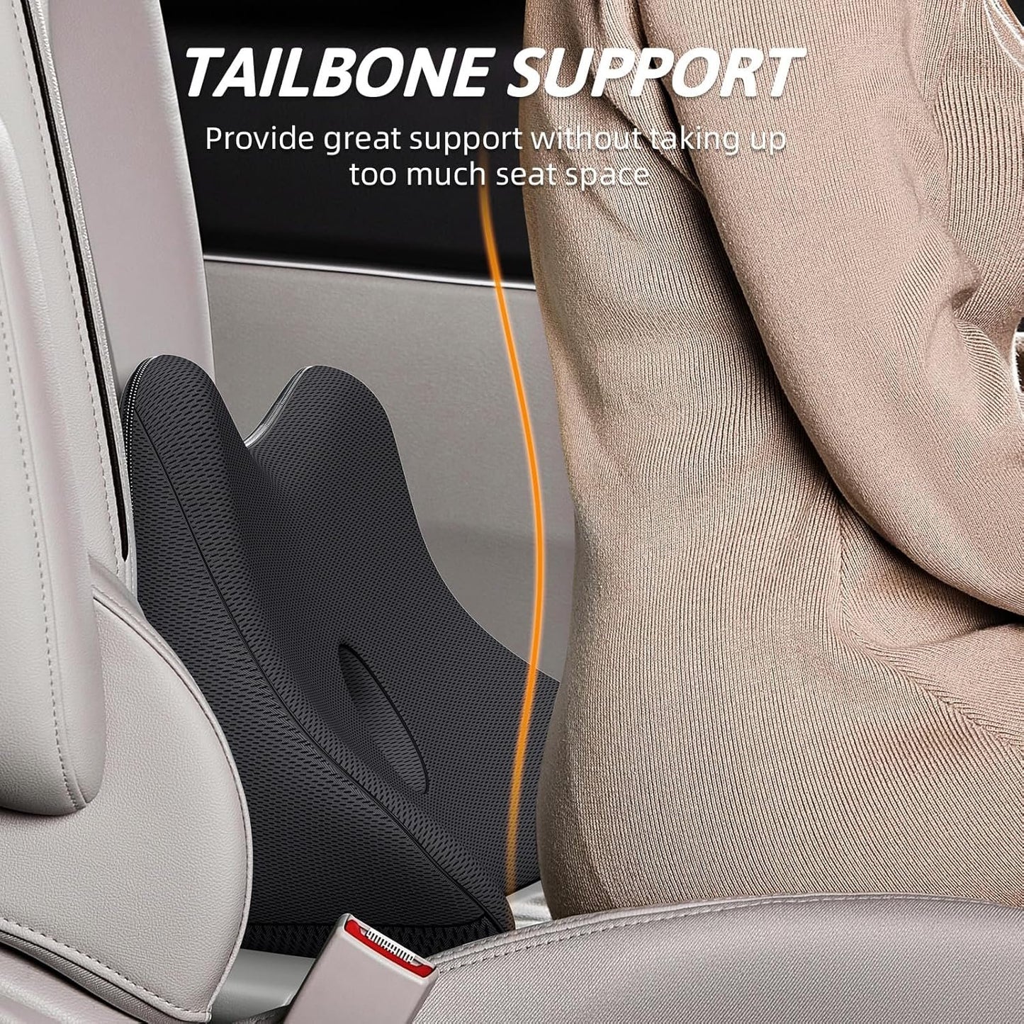 Benazcap Lumbar Support Pillow for Car Seat, Lower Back Support Pillow for Sciatica & Back Pain Relief, 2 in 1 Memory Foam Lumbar Support Pillow for Office Chair - Black