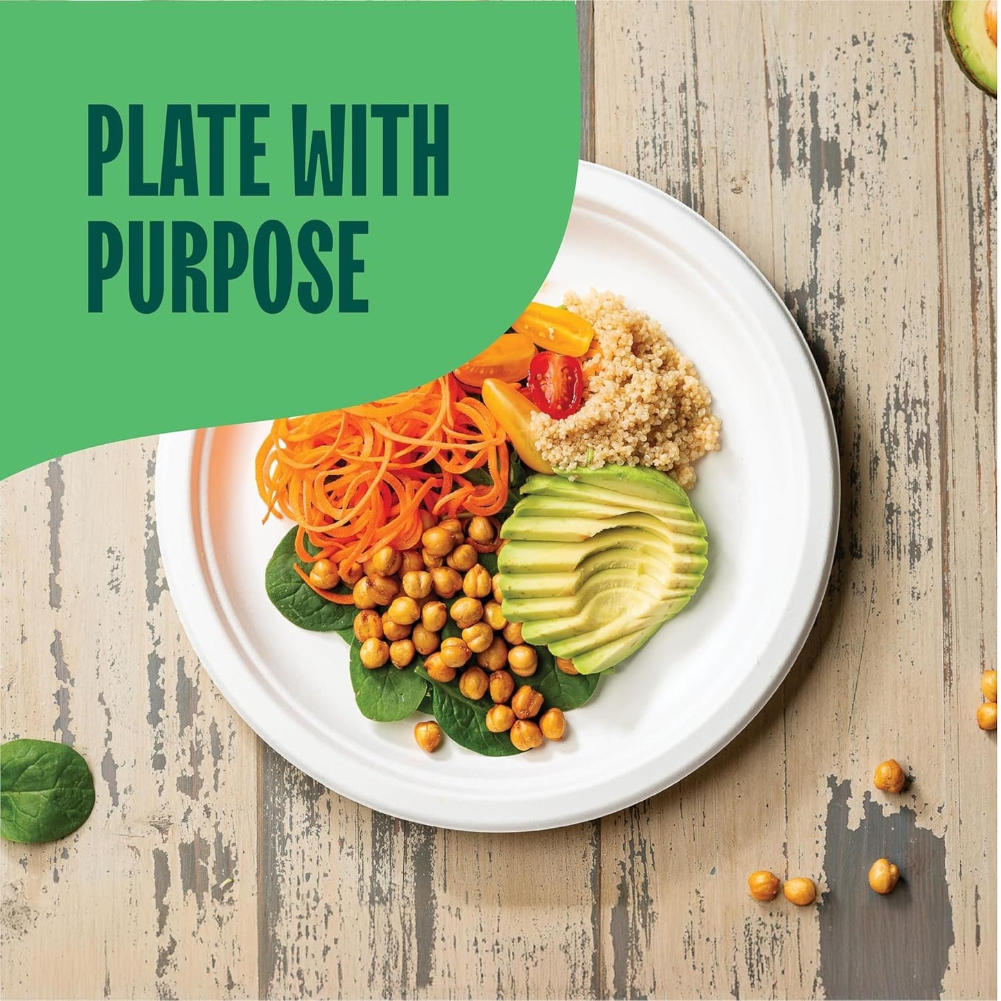 Paper Plates, Compostable Heavy Duty Disposable 10 Inch Dinner Plate - (125-Pack])- (PFAS-Free) - (BPI Certified)-Eco-Friendly, Biodegradable White Bagasse 10" Plates