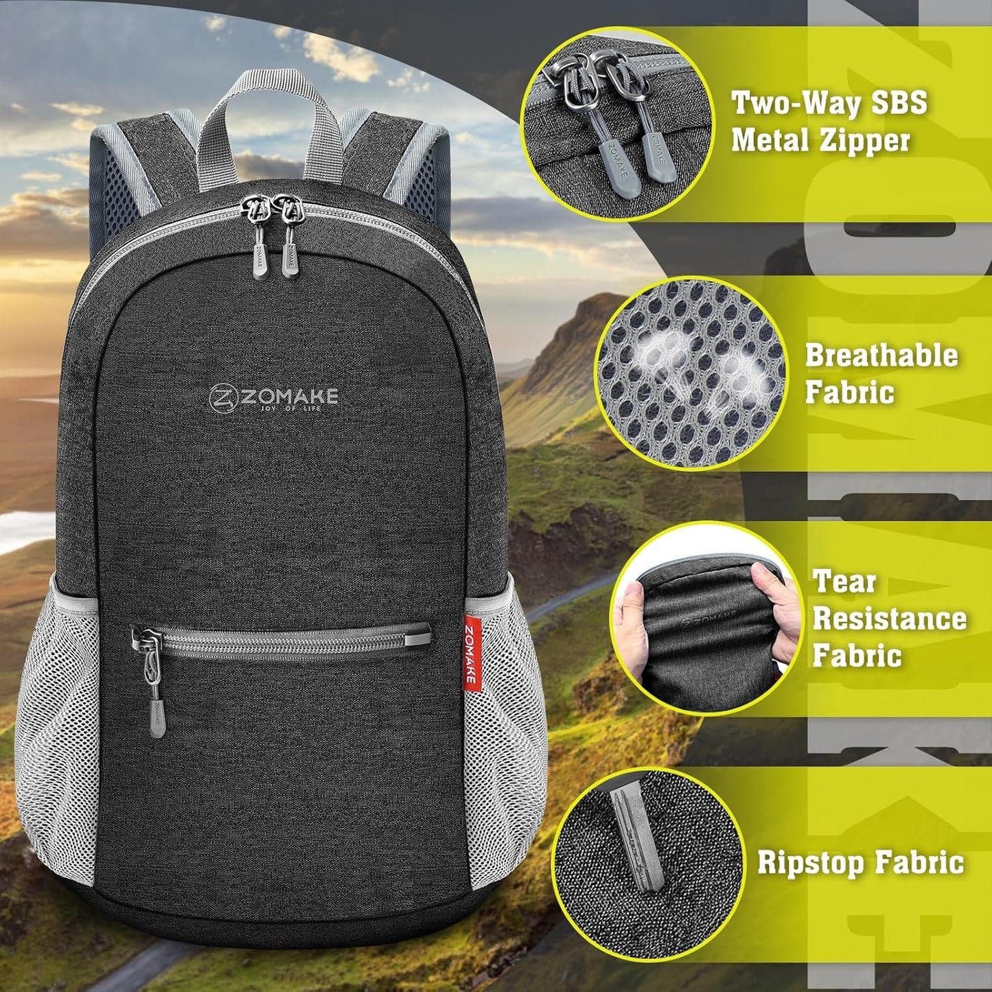 ZOMAKE 10L Travel Backpack - Lightweight Folding Backpacks, Small Hiking Daypack for Camping Outdoor Walking Cycling Holiday