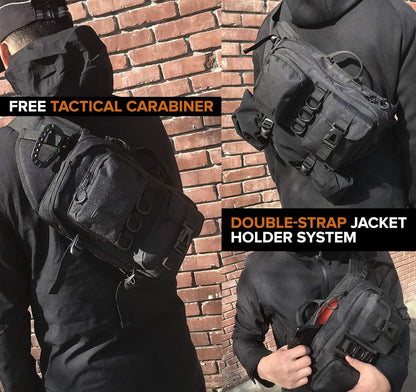 Fitdom Tactical Inspired Large Fanny Pack For Men. Perfect Techwear Accessories EDC Bag For Men. Multi-Functional Waist Pack, Jet Black, Medium, Medium 3 Pockets