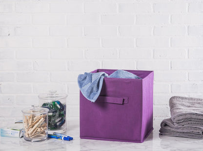 DII Foldable Fabric Storage Containers for Nurseries, Offices, Closets, Home Décor, Cube Organizers & Everyday Storage Needs, (Large - 11 x 11 x 11) Eggplant - Set of 4
