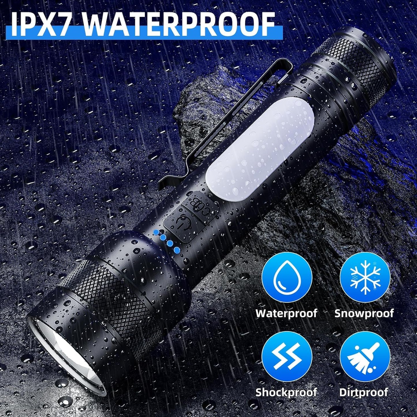 Dszuu Rechargeable Flashlight 1099 Lumens, Tactical Led Flashlights with Zoomable, 8 Modes & COB Light, IPX7 Waterproof, Super Bright Flash Light for Camping, Emergency