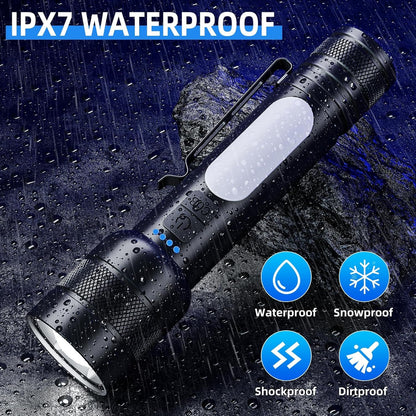 Dszuu Rechargeable Flashlight 1099 Lumens, Tactical Led Flashlights with Zoomable, 8 Modes & COB Light, IPX7 Waterproof, Super Bright Flash Light for Camping, Emergency