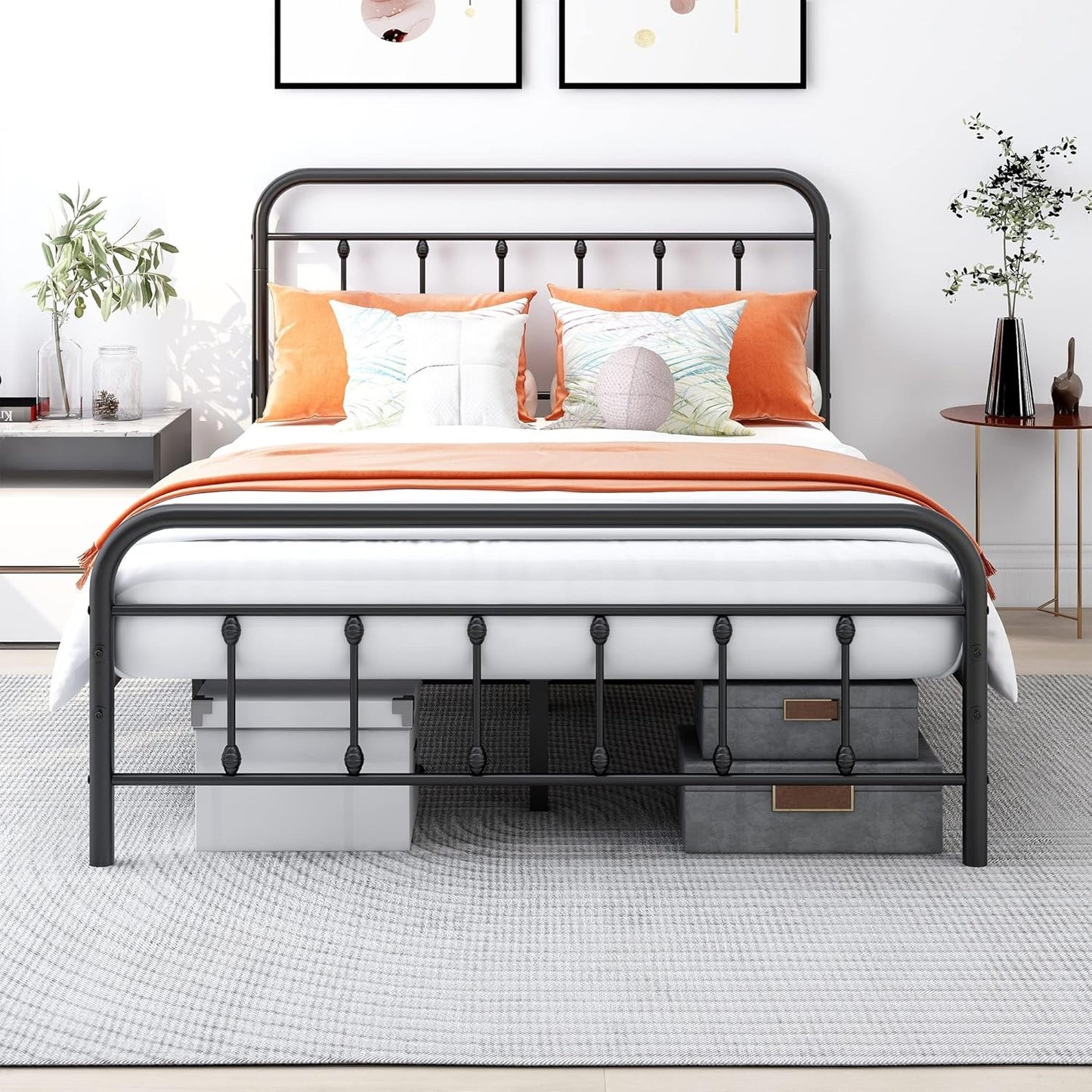 DUMEE Full Bed Frame with Headboard and Footboard Metal Platform Bed Frame Full Size Bed Slats Support No Box Spring Needed,Textured Black