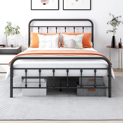 DUMEE Full Bed Frame with Headboard and Footboard Metal Platform Bed Frame Full Size Bed Slats Support No Box Spring Needed,Textured Black