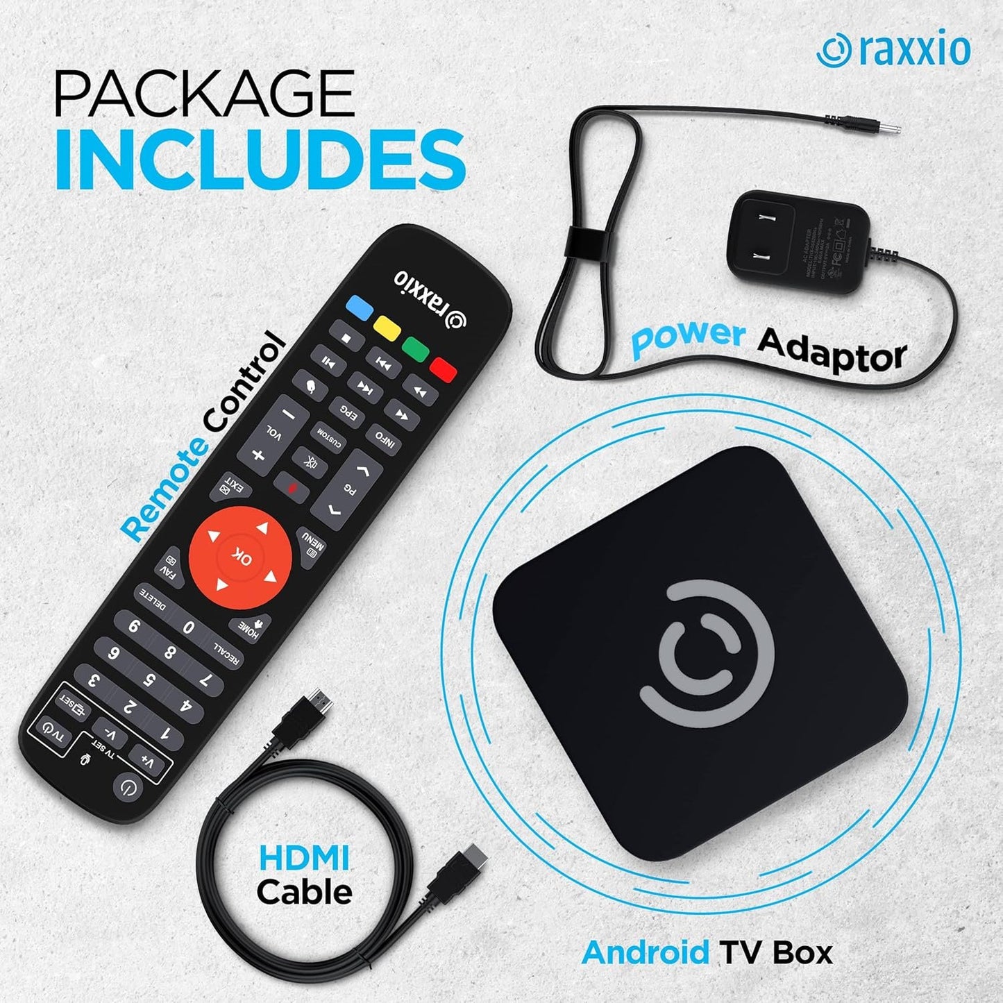 Raxxio Android TV Box 9.0 - RAX2100 Smart TV Box 4K HDR, Amlogic S905X3 Processor, 4GB RAM, 64GB ROM, WiFi 2.4G + 5G, USB 3.0, Bluetooth 4.1, Media Player with Bluetooth Remote Control