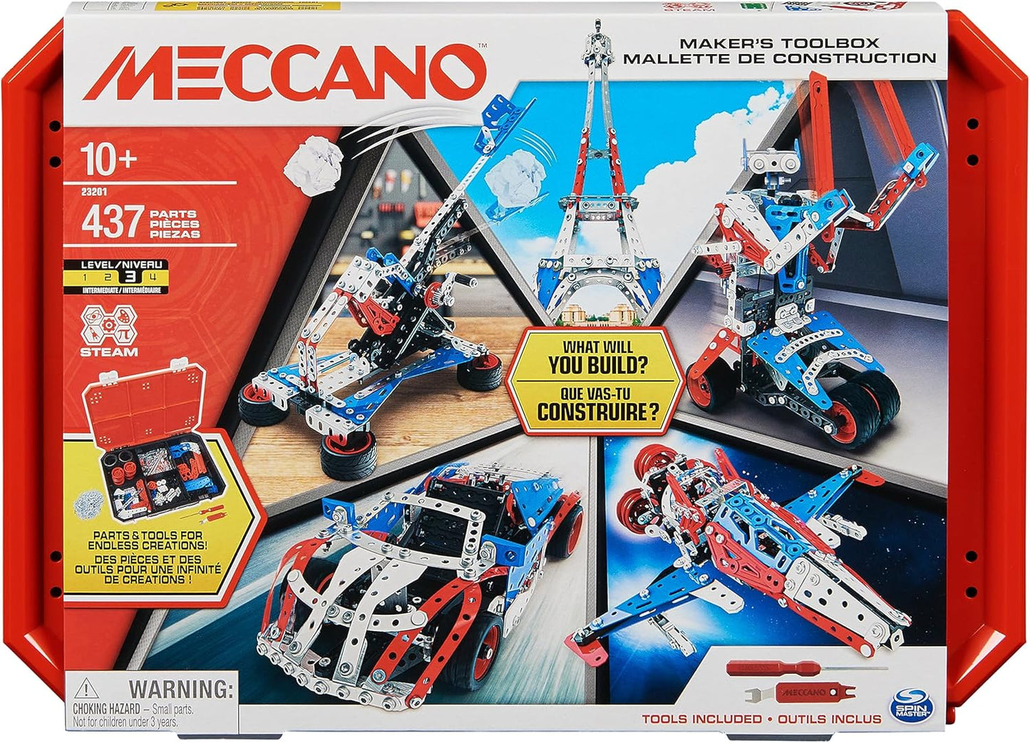 Meccano Maker’s Toolbox, 437-Piece Intermediate STEAM Model Building Kit for Open-Ended Play, Kids Toys for Boys & Girls Ages 10+