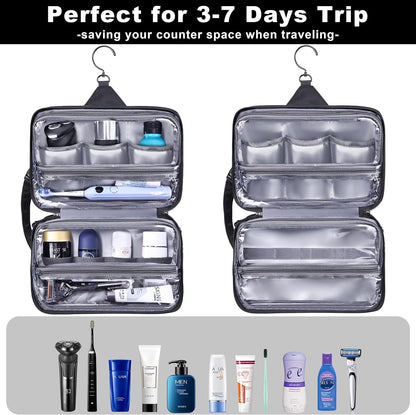 HILOMON Toiletry Bag for Men, YKK Zippers Hanging Bathroom Shower Hygiene Bag with Metal XXL Swivel Hook, Big Comparment, Waterproof for Travel Accessories