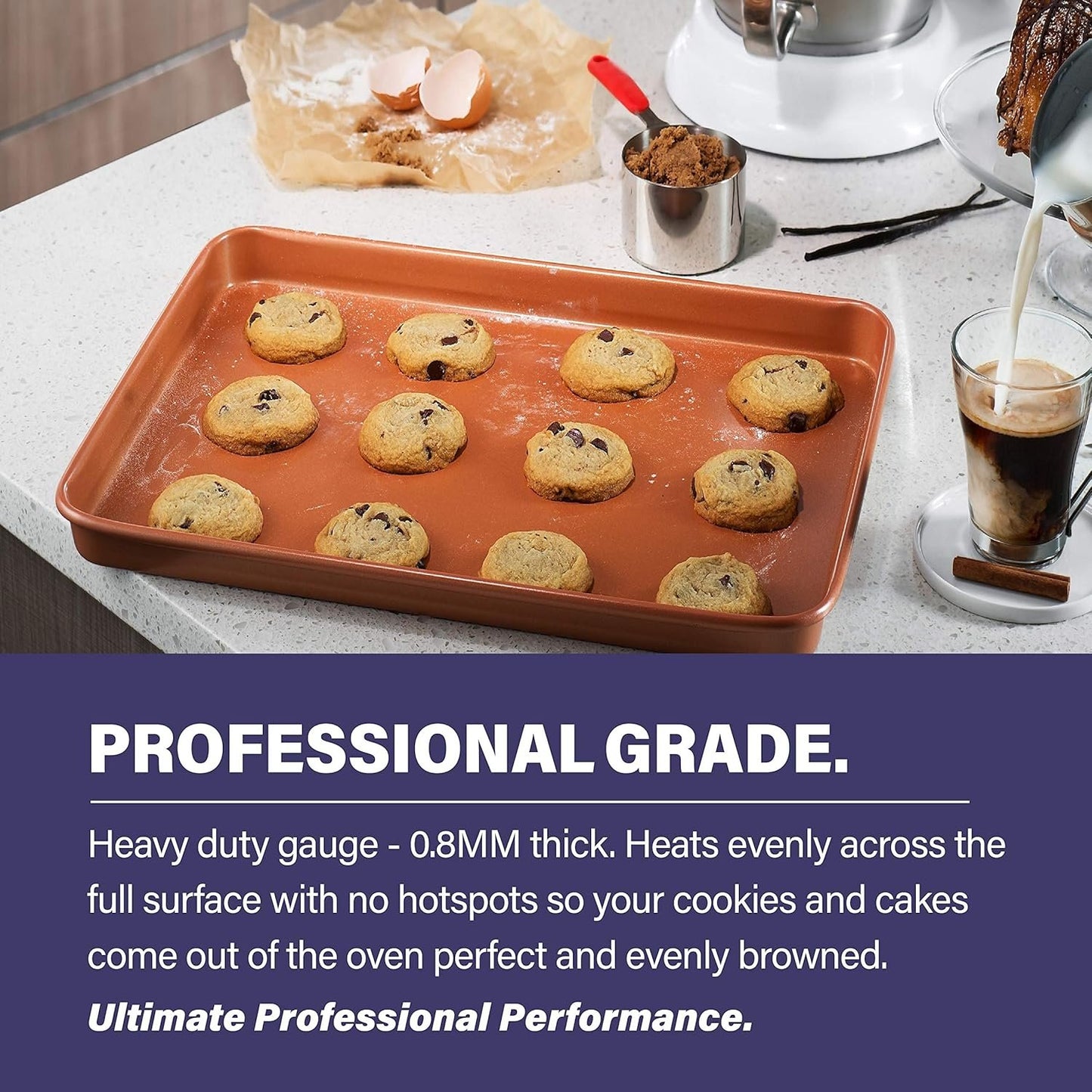 Gotham Steel Bakeware Nonstick Cookie Sheet XL Baking Tray Even Heat & Non-Warp Technology Ultra Nonstick Ceramic & Dishwasher Safe, Pro Heavy-Duty Chef’s Bakeware 17.7” x 12.7” Full Size Cookie Sheet, Brown (1389)