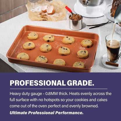 Gotham Steel Bakeware Nonstick Cookie Sheet XL Baking Tray Even Heat & Non-Warp Technology Ultra Nonstick Ceramic & Dishwasher Safe, Pro Heavy-Duty Chef’s Bakeware 17.7” x 12.7” Full Size Cookie Sheet, Brown (1389)
