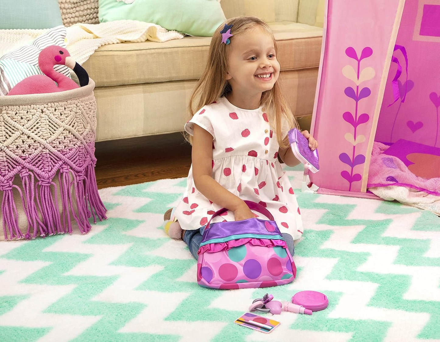 Play Circle by Battat – Princess Purse Style Set – Pretend Play Multicolor Handbag and Fashion Accessories – Toy Makeup, Keys, Lipstick, Credit Card, Phone, and More for Kids Ages 3 and Up (8 Pieces)