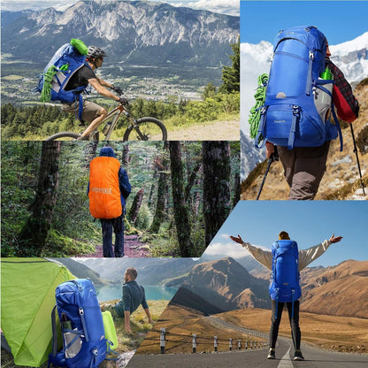 HOMIEE 50-60L Hiking Travel Camping Backpack for, Waterproof Lightweight Daypack with Rain Cover for Camping Touring