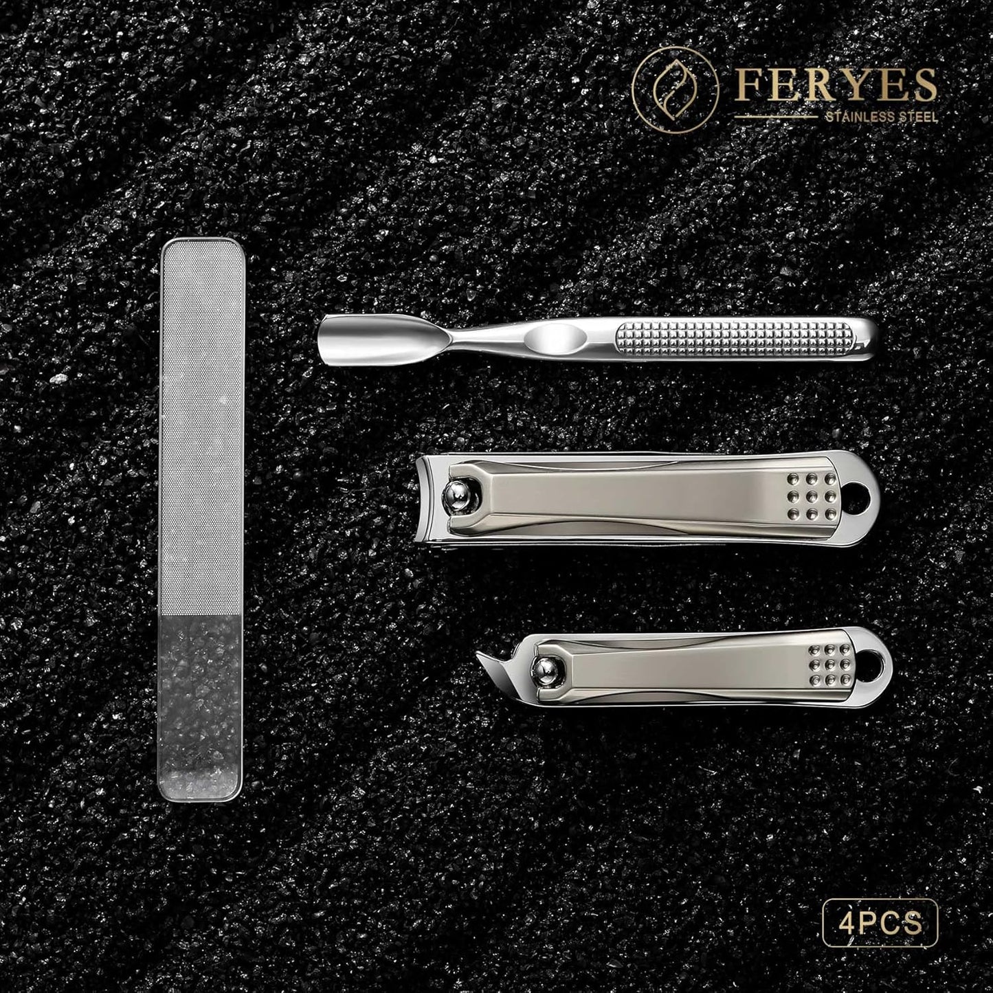FERYES Nail Clippers Set - Premium Quality Stainless Steel Toenail and Fingernail Clipper for Manicure - 4PCS Nail Care Tool Kit