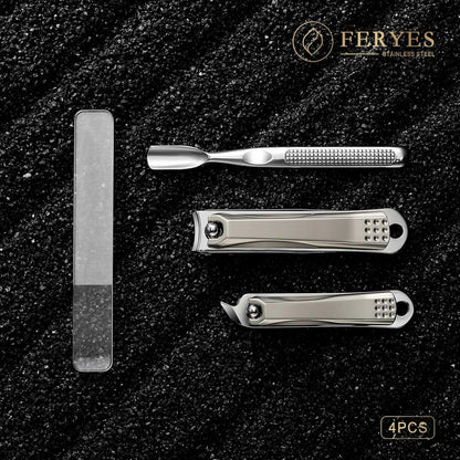 FERYES Nail Clippers Set - Premium Quality Stainless Steel Toenail and Fingernail Clipper for Manicure - 4PCS Nail Care Tool Kit