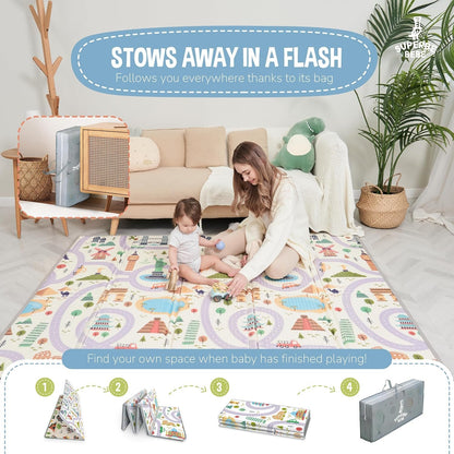 Montessori Folding Children's Play Mat, 150 x 180 x 1 cm, Reversible Non-Toxic and Waterproof Foam for Children, Gym, Baby Tummy Time Mat, Baby Gift