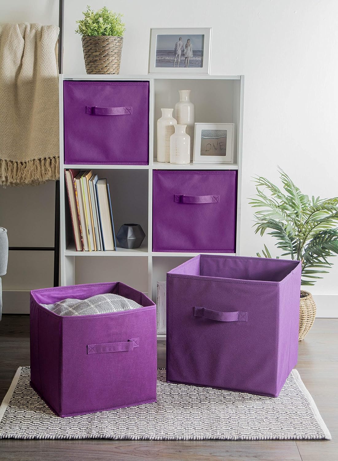 DII Foldable Fabric Storage Containers for Nurseries, Offices, Closets, Home Décor, Cube Organizers & Everyday Storage Needs, (Large - 11 x 11 x 11) Eggplant - Set of 4