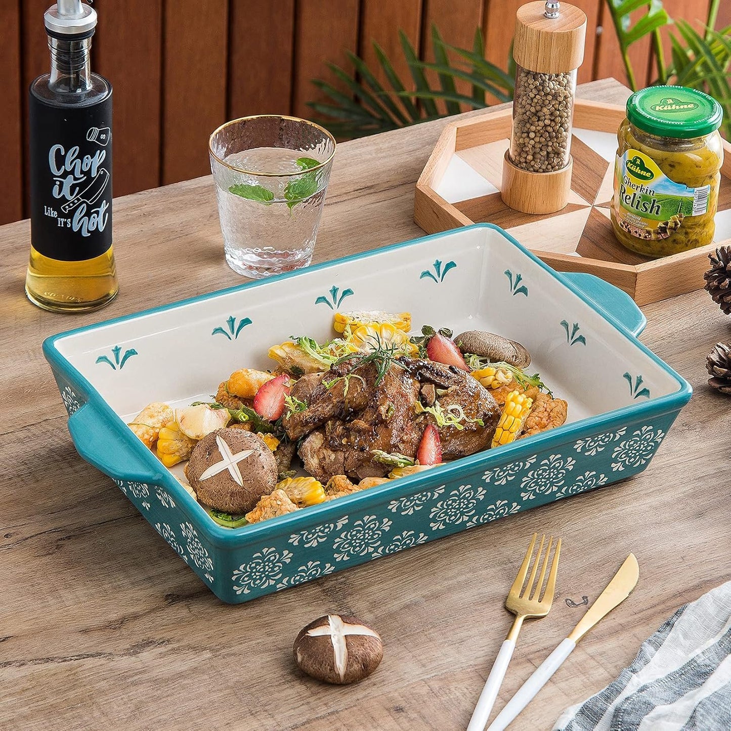 Original Heart Casserole Dish Ceramic Baking Dish 9x13 Baking Pan 3pcs Bakeware Sets Green Lasagna Pan Rectangular Baking Pan Set Baking Dishes for Oven