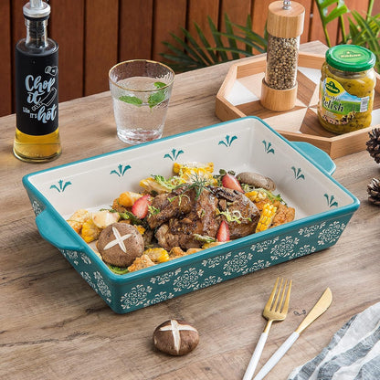 Original Heart Casserole Dish Ceramic Baking Dish 9x13 Baking Pan 3pcs Bakeware Sets Green Lasagna Pan Rectangular Baking Pan Set Baking Dishes for Oven
