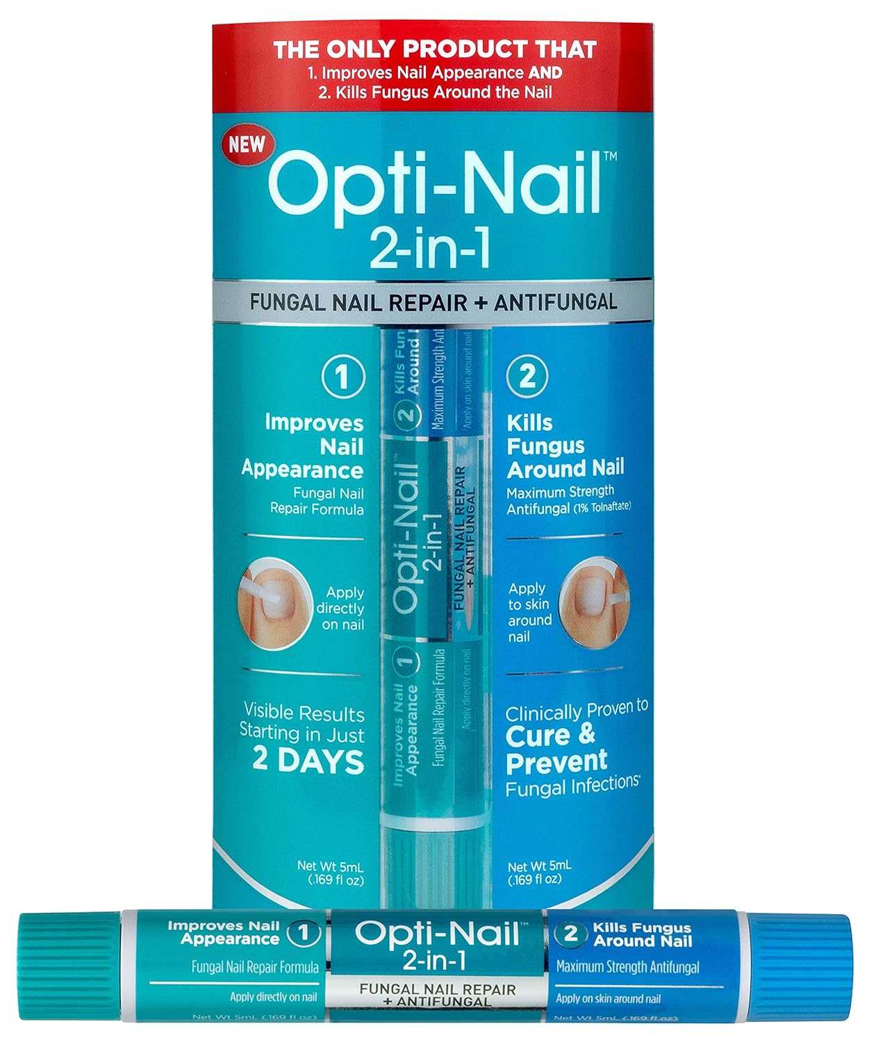 Opti-Nail 2-in-1 Fungal Nail Repair Plus Antifungal, Improves Nail Appearance and Kills Fungus Around Nail.