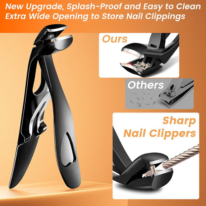 YESDEX Toe Nail Clippers - Wide Jaw Nail Clippers for Thick Nails, Professional Nail Cutter Care Kit for Seniors, Angled Head Toenail Clipper Set with Catcher for Men and Women, Travel Box for Gifts