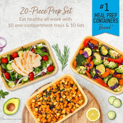 Bentgo Prep 1-Compartment Meal-Prep Containers with Custom-Fit Lids - Microwaveable, Durable, Reusable, BPA-Free, Freezer and Dishwasher Safe Food Storage Containers - 10 Trays & 10 Lids (Gold)