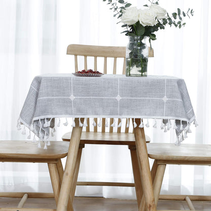 (Square, 90cm x 90cm , Light Grey) - LUCKYHOUSEHOME Cotton Linen Checked Lattice Small Square Tablecloth Embroidery Tassel Table Cover for Home Dinning Tabletop 90cm x 90cm , Grey