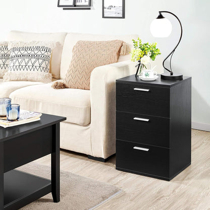 Yaheetech Bedside Table Bedside Modern Bedside Table with 3 Drawers Bedroom Furniture Black Coffee Table Living Room Drawer 40 x 35 x 60 cm