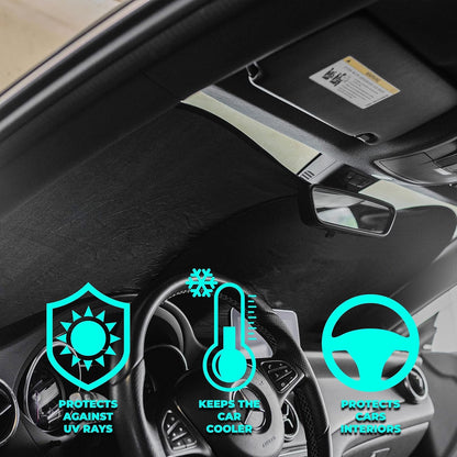 Kinder Fluff Windshield Sun Shade -Certified Automotive Accessories Blocking 99.87% UVR- Sunshades Protector for Steering Wheel, Car Seat & Car Accessories Interior - Window Shade (Large)