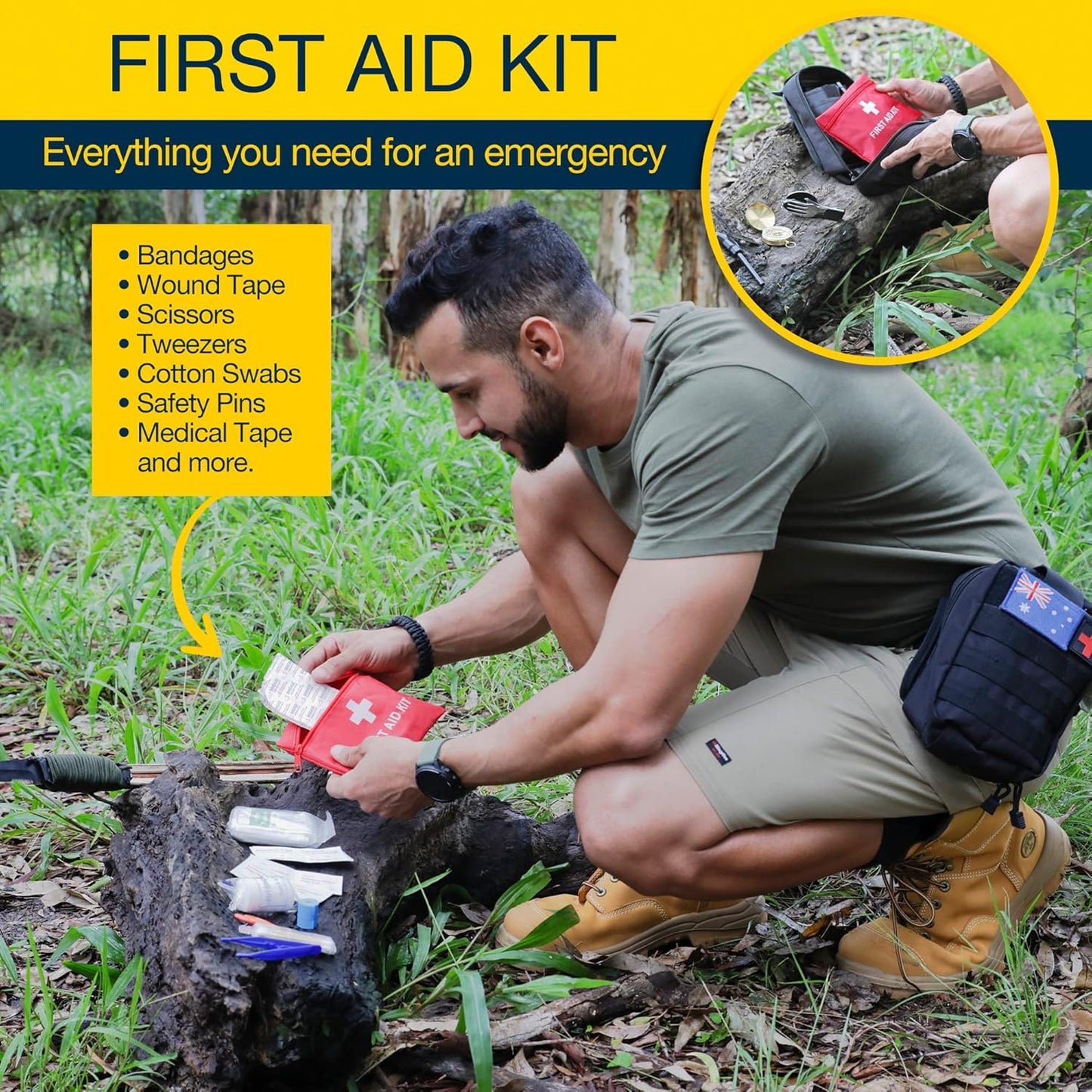 TKO Outdoor Professional Survival Kit - 20 in 1 Tactical Gear for Camping Hunting Hiking and Adventures | Equipment Including First Aid Kit, Knife, Flashlight + Tools | Gifts for Men Dad Husband