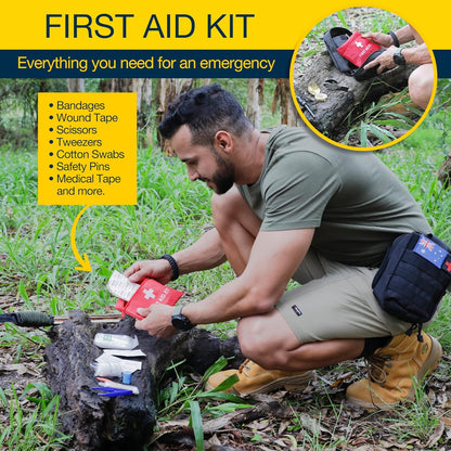 TKO Outdoor Professional Survival Kit - 20 in 1 Tactical Gear for Camping Hunting Hiking and Adventures | Equipment Including First Aid Kit, Knife, Flashlight + Tools | Gifts for Men Dad Husband