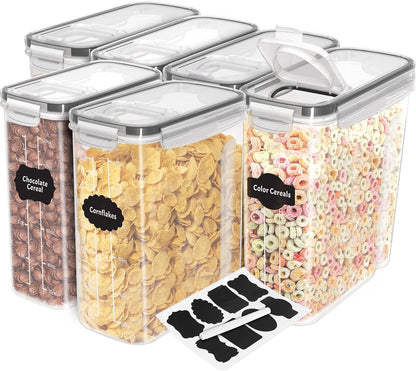 KICHLY Pack of 6 Cereal Containers Storage - Cereal Dispenser & Food Storage Containers for Pantry Organization and Storage -Food Dispensers for Kitchen Counter and Cookie Jars