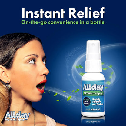 Allday Dry Mouth Spray - Maximum Strength Xylitol, Fast Acting, Long Lasting, Non-Acidic (Pack of 2)