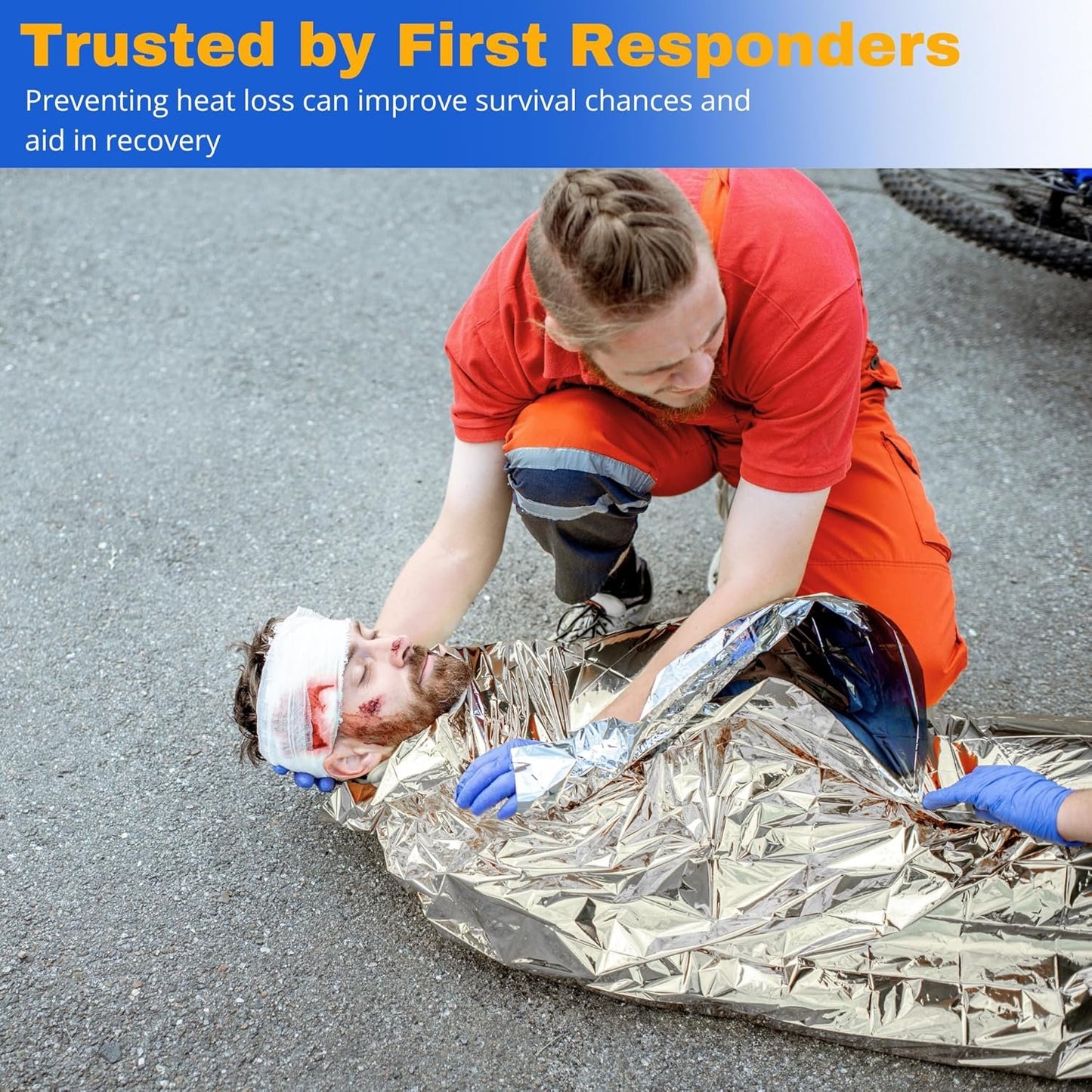 FRONTLINE Emergency Thermal Blankets Large 54" x 84" Mylar Blankets Survival Gear Camping Gear Emergency Space Blanket First Aid for Survival (4)