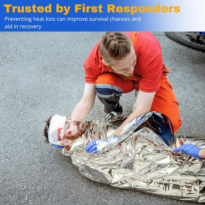 FRONTLINE Emergency Thermal Blankets Large 54" x 84" Mylar Blankets Survival Gear Camping Gear Emergency Space Blanket First Aid for Survival (4)