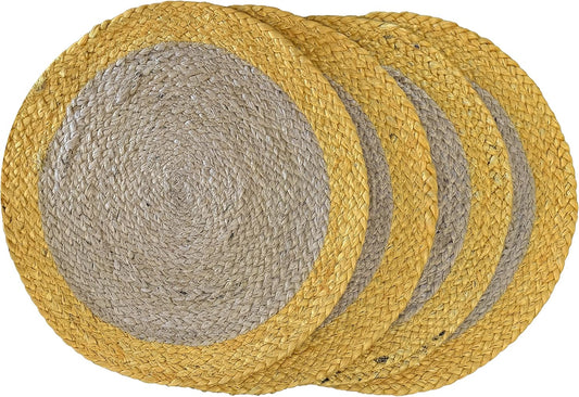 Nature4u 100% Jute Hand Braided Placemat Set of 6 Rustic Vintage Farmhouse Table top & Dining Table Round Placemat for Parties (14” Diameter, Natural /Ochre) Set of 6