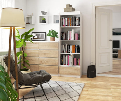 AKORD | Office Bookcase 60 cm | Cabinet with 1 Drawer 4 Shelves | Book Holder | Bedroom Cabinet | Living Room Shelf, Space-Saving | Wit/Sonoma