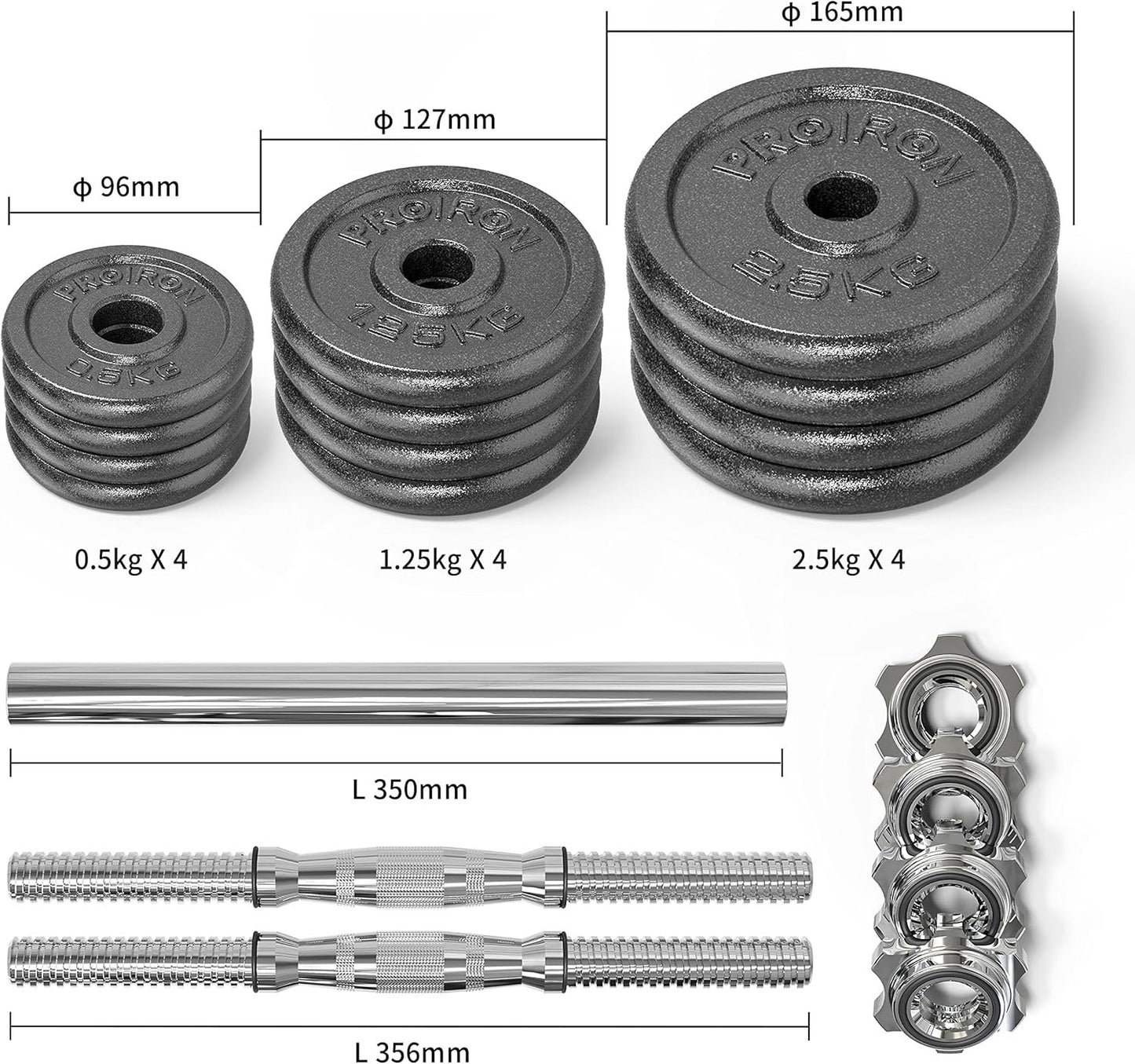 PROIRON Cast Iron Adjustable Dumbbells Set with Extension Handle Bar Perfect for Body Building, Weightlifting, Fitness, Workout, Gym Home