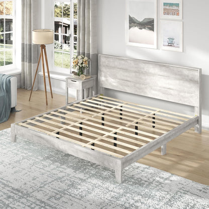 Galano Payne King Bed Frame with Headboard – Dusty Grey Oak Platform Bedframe, King Size Bed Frame, Base de Lit King, Solid Wood Foundation, Wood Slat Support, 80.35" D x 85.31" W x 40.16" H