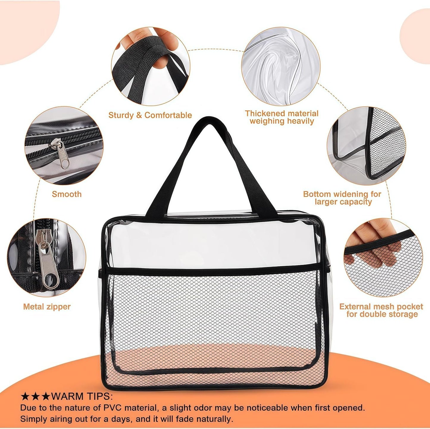 Clear Travel Toiletry Bags, XEWEA 3 Pack TSA Approved Transparent Makeup Bag for Men Women, Large Waterproof PVC Quart Organizer Kit with Zipper for Toiletries Airline Essentials,Toy Storage Pouch