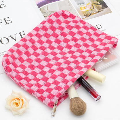 PAZIMIIK Checkered Makeup Bag for Purse Portable Zipper Make Up Pouch Small Cosmetic Case for Travel Accessories, B-Hotpink, Classic