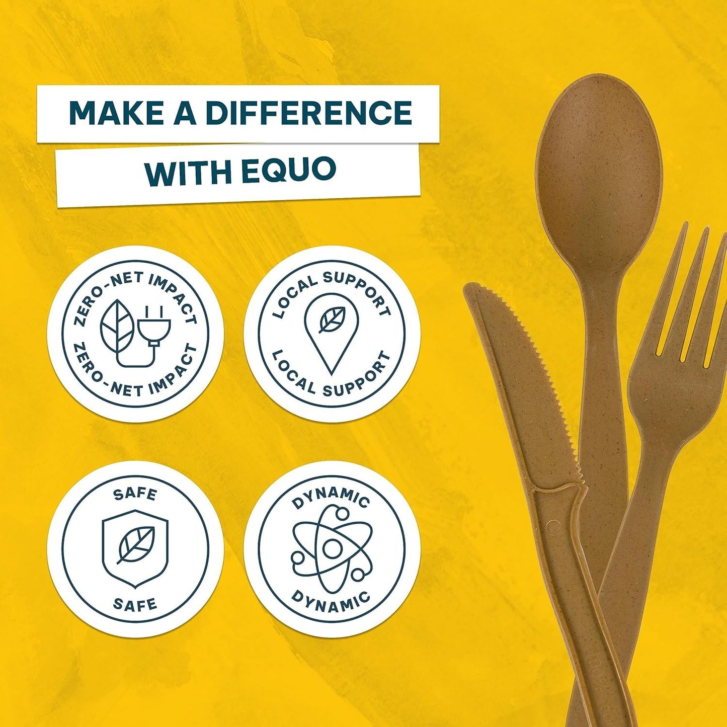 EQUO Sugarcane Disposable Utensil Set (Pack of 30 Forks, Spoons, Knives - 10 Each) - Plastic-Free, Home-compostable, Heat-Safe Utensils for Parties, Events, Camping & More