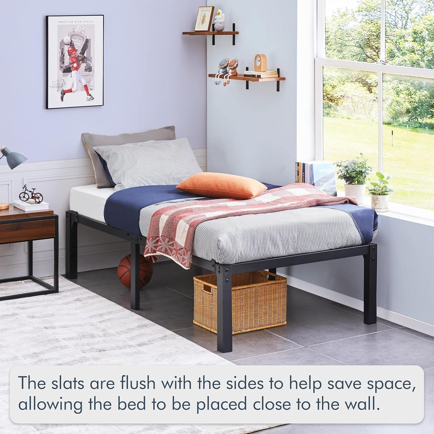 Yaheetech Twin Bed Frames, 16 Inch Metal Platform Bed with Steel Slat Support, No Box Spring Needed, Underbed Storage, Easy Assembly,Twin Bed