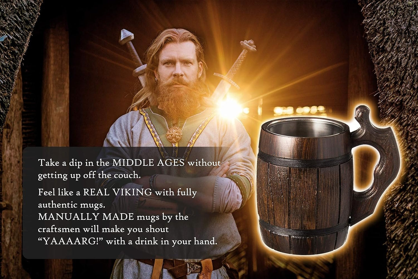 Handmade Oak Wood Beer Mug Stainless Steel Mug Natural and Eco-Friendly 0.6L 20oz Barrel Brown